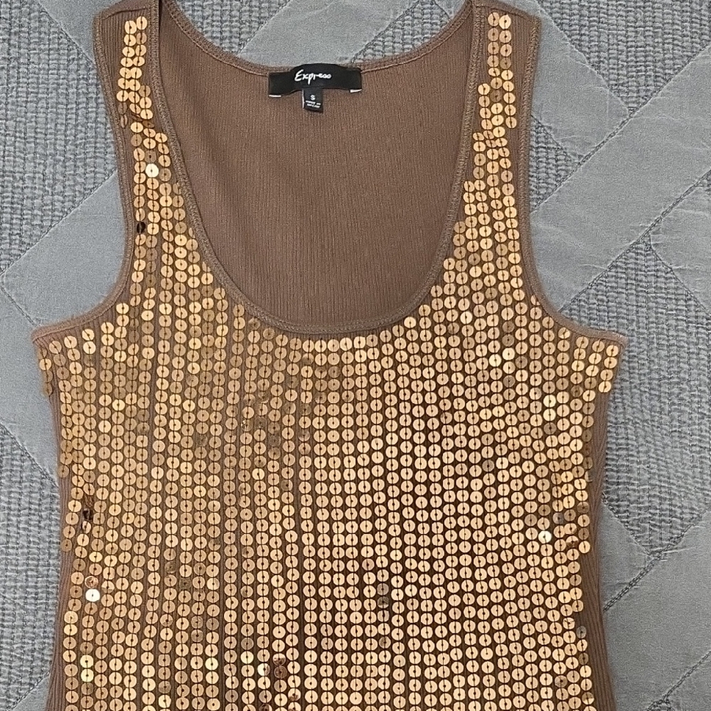 Express Gold Sequin Sleeveless Tank Top